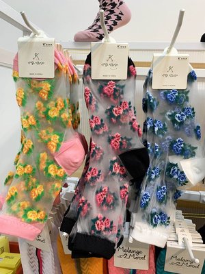 韓國東大門代購KSOX花紋田園風中筒時尚透肉水晶薄款夏季女絲襪