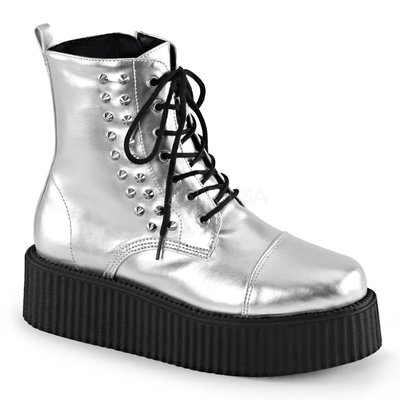 Shoes InStyle《二吋》美國品牌 DEMONIA 原廠正品英式搖滾龐克歌德鉚釘厚底平底短靴 出清 『銀色』