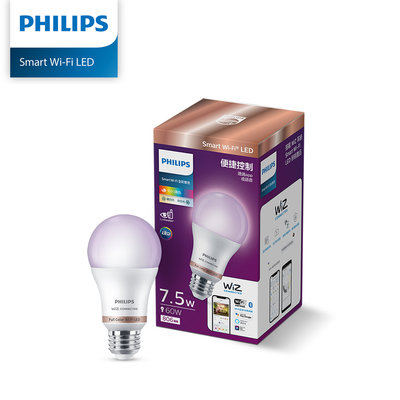 Philips飛利浦 Wi-Fi WiZ 智慧照明 7.5W全彩燈泡 PW004