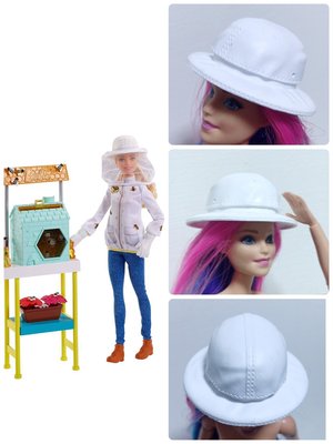 芭比 正版 職業系列 採蜂員 工作帽  白色 帽子 圓帽 配件 官配