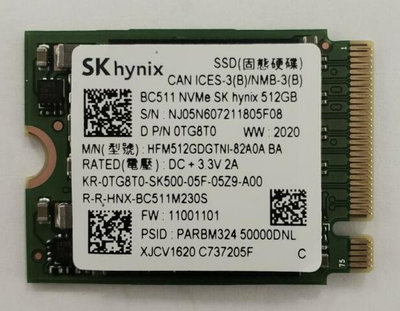 DELL TG8T0 SKhynix BC501 512G固態硬碟 2230 NVME HFM512GDGTNG