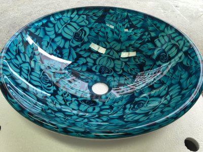 FUO衛浴:42公分 彩繪工藝 藝術強化玻璃碗公盆 (WY15084)現貨特價2組