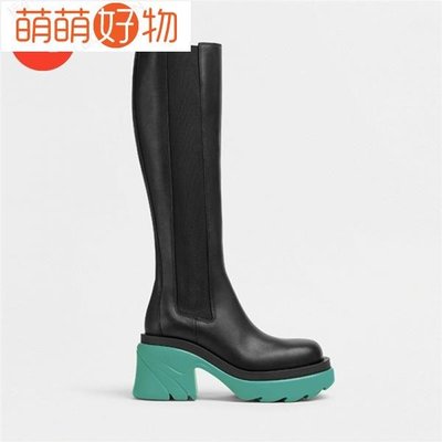 Duoya 工廠~[Ready stock]長靴不過膝2021秋季新品黑色厚底粗跟高筒靴高跟女瘦腿單靴子~萌萌百貨