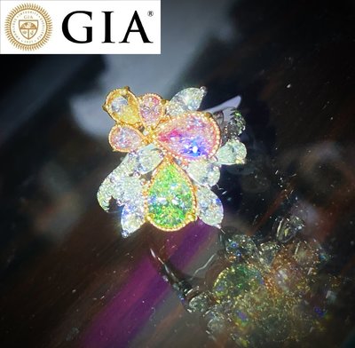 【台北周先生】天然粉色鑽石+天然綠色鑽石 共1.51克拉 獨特雙水滴設計 18K金戒檯 配天然真鑽 送GIA證書 幣