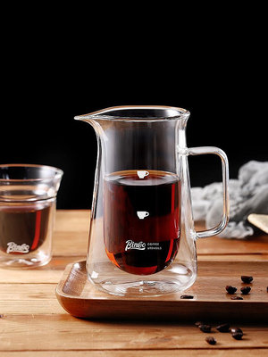 Bincoo玻璃咖啡壺雙層隔熱手沖咖啡分享壺帶把手家用冰美式品鑒杯