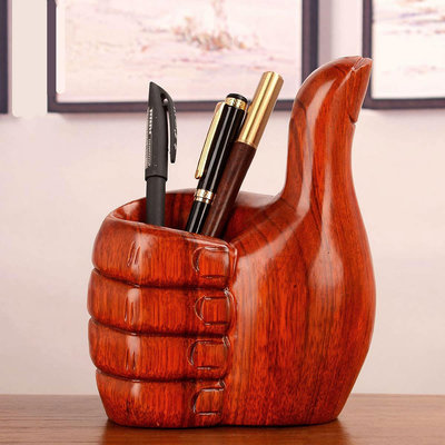 紅木大拇指筆筒工藝品擺件實木木質筆筒辦公室書房中式辦公桌木雕