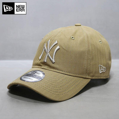 熱款直購#韓國代購NewEra帽子鴨舌帽MLB棒球帽ny洋基軟頂大標暗條紋卡其色