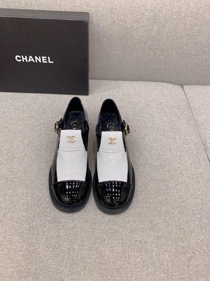 Chanel 漆皮 黑白拼色 圓頭瑪麗珍鞋 大頭鞋 35-39