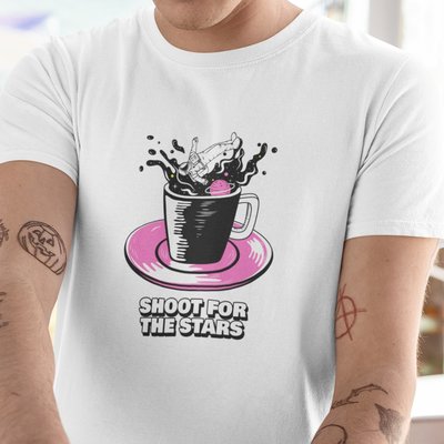 Astronaut Splashing Coffee 中性短袖T恤 白色 太空人咖啡星球韓版寬鬆純棉情侶潮T班服團體