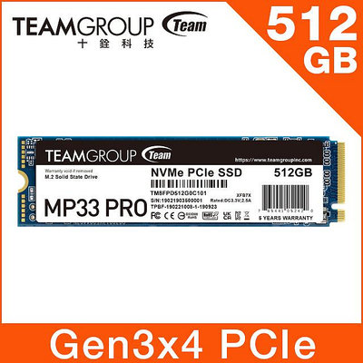 新莊 內湖 含稅自取價990元 TEAM十銓 MP33 PRO 512GB M.2 PCIe SSD 固態硬碟 512G