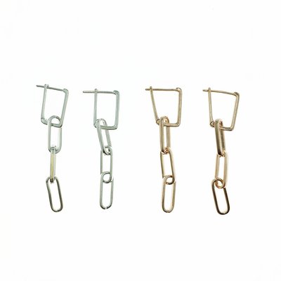 韓國 925純銀 金屬 造型 鍊條 垂墜 雙色 明星款飾品 耳針式耳環