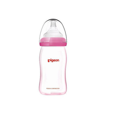 貝親 Pigeon矽膠護層寬口母乳實感玻璃奶瓶160ml (附SS號奶嘴)(粉色) 592元