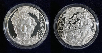 全新捷克2010年畫家阿爾豐斯·慕夏誕辰150週年200克朗紀念銀幣- KM# 114
