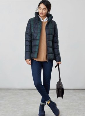 Miolla 英國品牌Joules 英倫綠格紋立領輕量鋪棉保暖外套