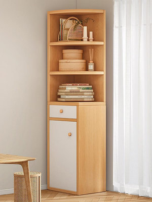 防塵書柜帶門置物柜落地收納柜子客廳儲物柜實木色簡易家用書架