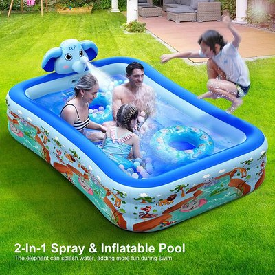 充氣噴水游泳池戶外草坪玩具折疊水池兒童洗澡盆戲水池大象噴水池