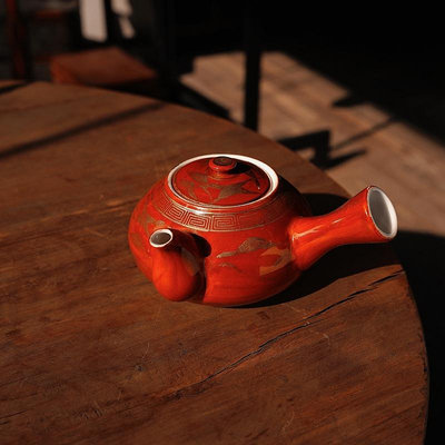 日本回流九谷燒永樂大急須日式側把壺泡茶器陶瓷純手繪復古茶壺