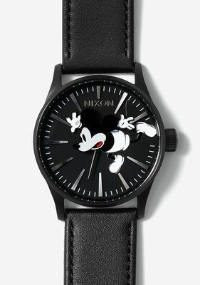 現貨 美國帶回 Disney Mickey Mouse NIXON 聯名限量錶 可愛米奇款高質感黑色皮革手錶帶 聖誕