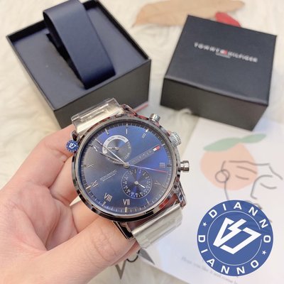 帝安諾-實體店面 Tommy Hilfiger 經典 石英 不鏽鋼 手錶 湛藍 銀色 耐看 熱賣款1710401
