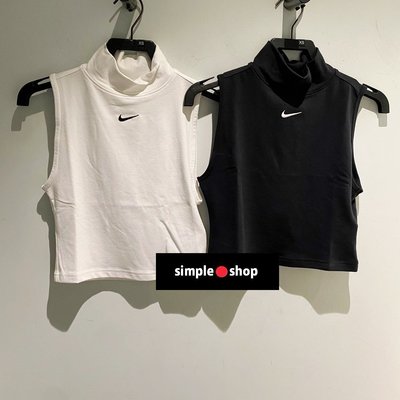 【Simple Shop】NIKE 棉質 高領 背心 小勾 刺繡 LOGO 運動背心 女款 DD5881-010 100