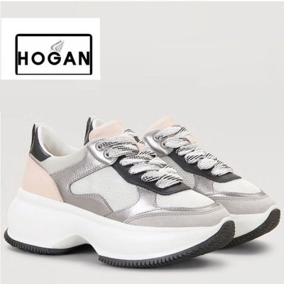 HOGAN H435 Maxi I Active 20春夏 銀灰 黑尾粉色白色網眼 厚底老爹鞋