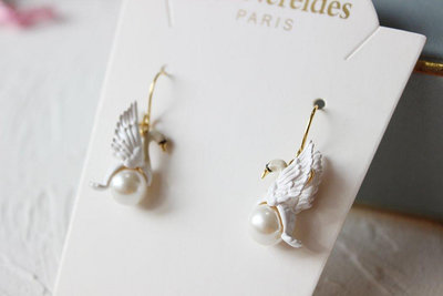 YOYO免運~Les Nereides 法國小眾輕奢琺瑯首飾品 白天鵝白珍珠