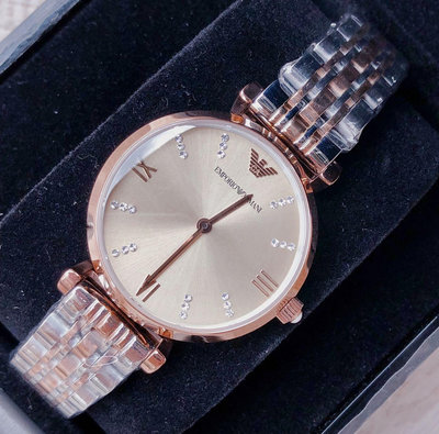 EMPORIO ARMANI Gianni T-Bar 灰色錶盤 銀色配玫瑰金色不鏽鋼錶帶 石英 女士手錶 AR1840