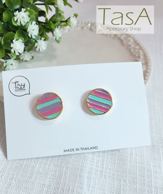 TasA Accessory shop-泰國設計品牌Try me 粉彩色條紋圓形耳環