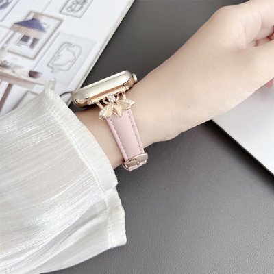 女生蜜蜂皮革錶帶 適用於 Apple Watch S8/Ultra/7/6/se2/4 蘋果智能手錶配件 優雅 真皮