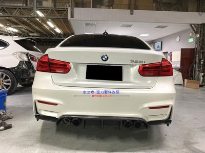 車之鄉 BMW 3系 F30 改裝 an M3包專用V牌碳纖維後下巴 , 台灣抽真空製造非市面上常見大陸貨