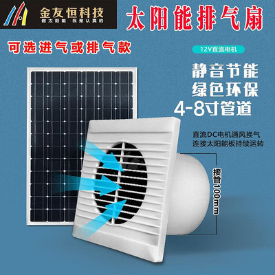 玖玖太陽能12V排氣扇廚房衛生間家用窗用排風扇強力抽風機圓形換氣扇