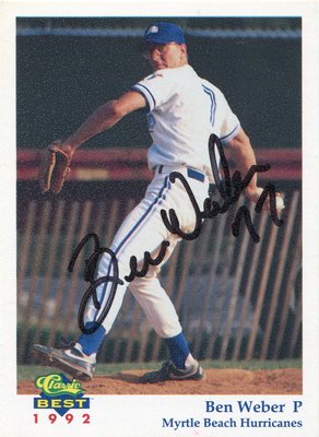 2002年美國職棒世界大賽冠軍天使隊主要中繼後援投手~台灣大聯盟元年聲寶太陽偉伯1992年小聯盟親筆簽名新人卡，加簽背號