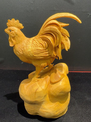 小葉黃楊木雕大黃雞擺件實木雕刻居家客廳電視柜