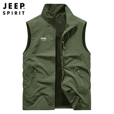 JEEP SPIRIT 春夏新款工裝多口袋馬甲男士春季攝影馬夾休閒釣魚服外套男裝