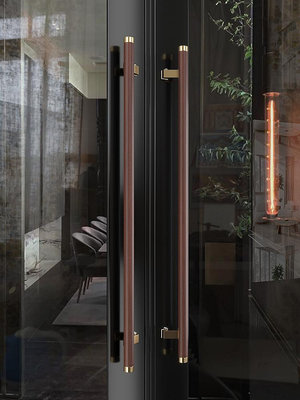 簡約原木玻璃門拉手中式現代實木大門把手酒店包廂會所有框門把手