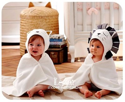 爆款卡通獅子貓咪造型浴巾兒童寶寶嬰兒純棉抱被帶帽空調毯