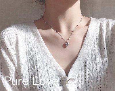 Pure Love樂芙 / 正韓 【N0367】韓系簡約S925純銀間隔小圓珠砰砰愛心鎖骨鏈 短項鏈 / 銀