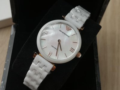 EMPORIO ARMANI 珍珠貝母錶盤 白色陶瓷錶帶 石英 女士手錶 AR1486 亞曼尼腕錶