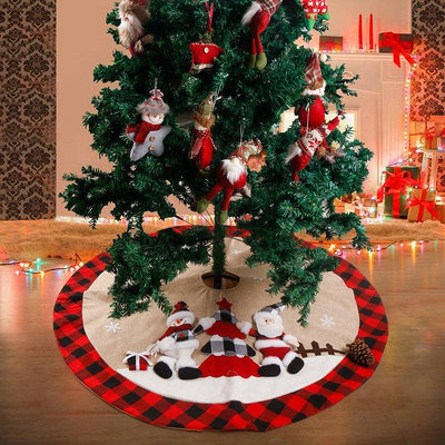 【現貨精選】聖誕老人雪人紅黑格子聖誕樹裙2022新品聖誕節裝飾聖誕樹圍裙