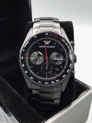EMPORIO ARMANI 黑色不鏽鋼錶帶 石英三眼計時 男士手錶AR6094