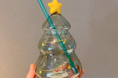 星巴克杯子2022聖誕慶典640ml聖誕樹造型玻璃吸管杯小女生馬克杯