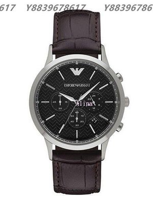 美國代購EMPORIO ARMANI 亞曼尼手錶 AR2482真皮錶帶 三眼計時腕錶 手錶 歐美代