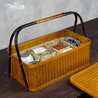 【熱賣下殺】中式竹編茶具收納箱手提包便攜筐旅行功夫茶器整理盒防塵外出茶箱