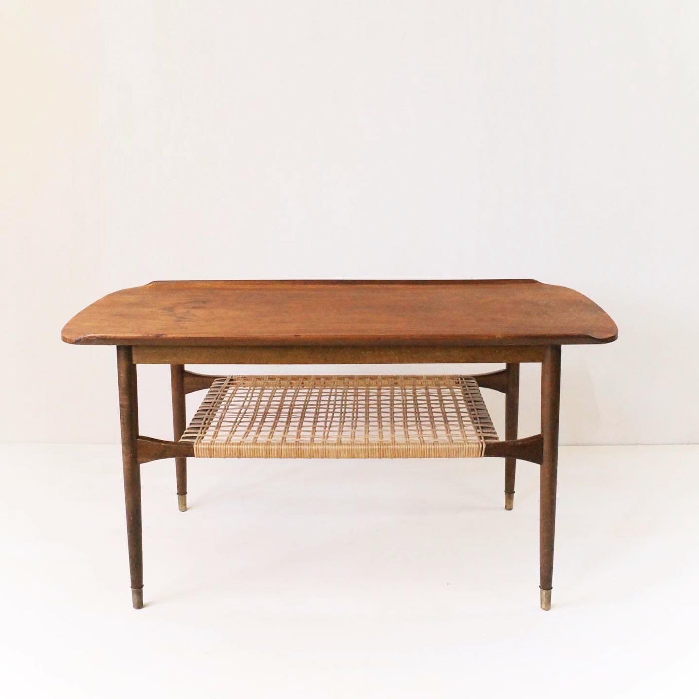 （已售出）丹麥老件細緻桌邊藤編銅腳榛木咖啡桌| Yahoo奇摩拍賣