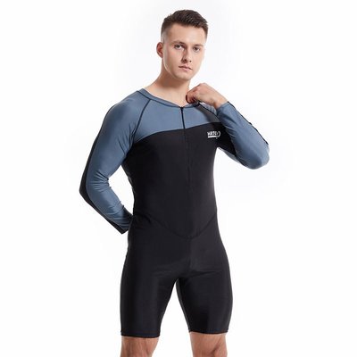 HURUN連體泳衣男士長袖大碼游泳衣速干水母衣青少年浮潛沖浪套裝