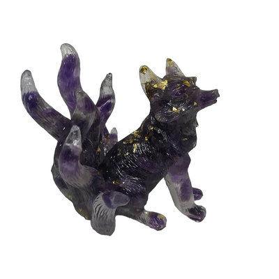 (免運費)滴膠紫水晶狐狸，擺件，現貨，好看，開智慧，碎石，天然紫水晶，便宜，九尾狐