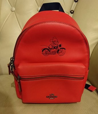全新 國際精品 COACH X Disney 聯名限量 米奇 小型 皮革後背包 紅色 現貨一個 附品牌提袋 特價3200元