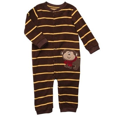 [[W&R]] ((0-24m)) Carter's 棕色條紋小猴 保暖細絨連身衣 9m 現貨
