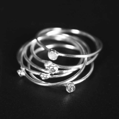 純銀戒指戒指手工原創純銀隨意形小石容裕銀飾創意頭組合簡約風