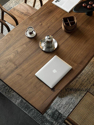 餐桌黑胡桃木餐桌北歐輕奢實木大板桌長方形原木π餐桌會議桌鐵藝飯桌飯桌
